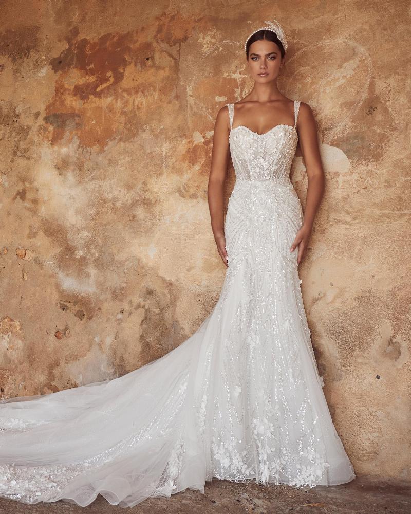 123123 lace mermaid wedding dress with sleeves and train3
